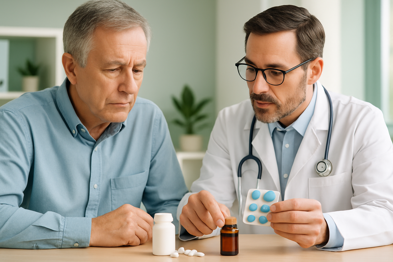 Medikamente und Tabletten symbolisieren mögliche Wechselwirkungen mit Potenzmitteln